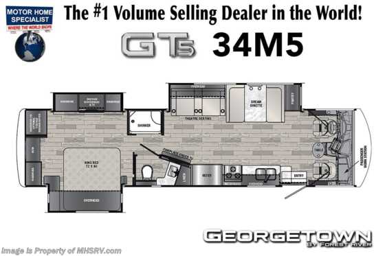 2023 Forest River Georgetown GT5 34M5 W/Theater Seating, Stack W/D, King Size Bed Floorplan