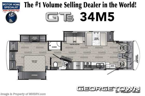 2022 Forest River Georgetown GT5 34M5 W/Theater Seating, Upgraded Gen, Stack W/D, King Size Bed, Dual Pane Floorplan