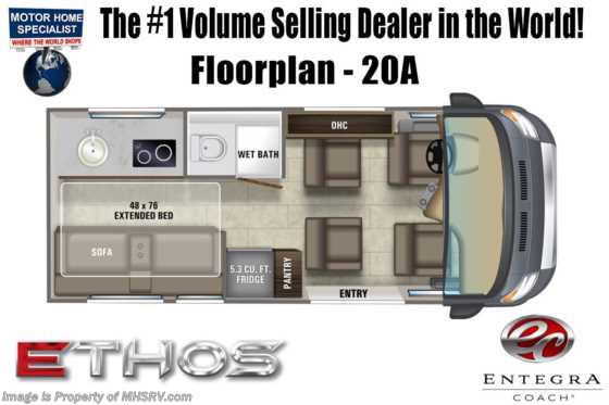 2022 Entegra Coach Ethos 20A W/ Solar, Touch Screen With Back Up Cam, Bike Rack, 4 Captains Chairs Floorplan