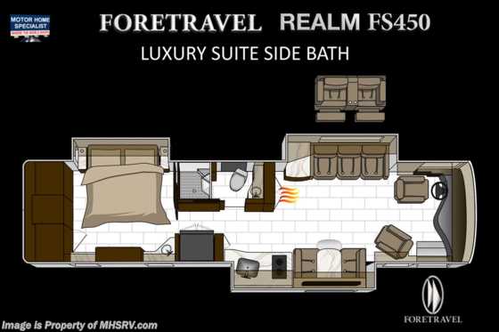 2022 Foretravel Realm FS450 Luxury Suite Side Bath (LSSB) W/ Theater Seat Floorplan