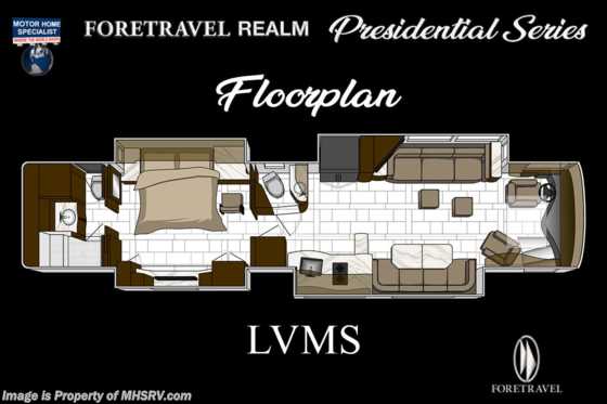 2022 Foretravel Realm Presidential Luxury Villa Master Suite (LVMS) Bath &amp; 1/2 Floorplan