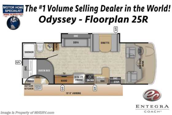 2023 Entegra Coach Odyssey 25R W/ Leveling Jacks, Solar, Bedroom TV &amp; More! Floorplan