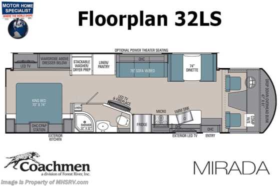 2022 Coachmen Mirada 32LS W/ Exterior Kitchen, Stack W/D, King Bed Floorplan
