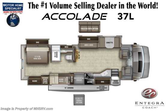 2023 Entegra Coach Accolade 37L Bunk Model Super C W/ Electric Cooler in Basement, Theater Seating, Combo W/D &amp; More Floorplan