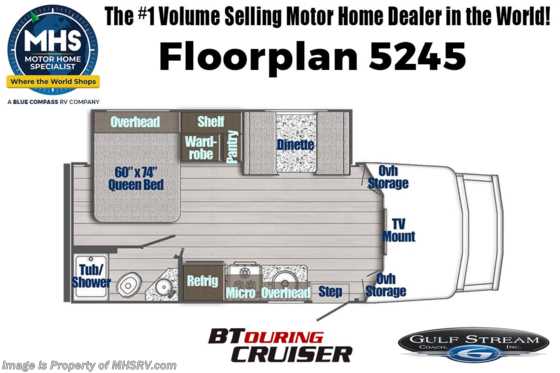2023 Gulf Stream BTouring Cruiser 5245 W/ Theater Seats, Soft Touch Driver/Pass Seats, 2nd House Battery, 15K A/C &amp; More Floorplan