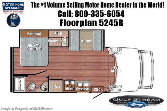2023 Gulf Stream BTouring Cruiser 5245 W/ Auto Leveling, Partial Paint, Spare Tires &amp; Carrier, Theater Seats, Solid Surface Counter Tops Floorplan