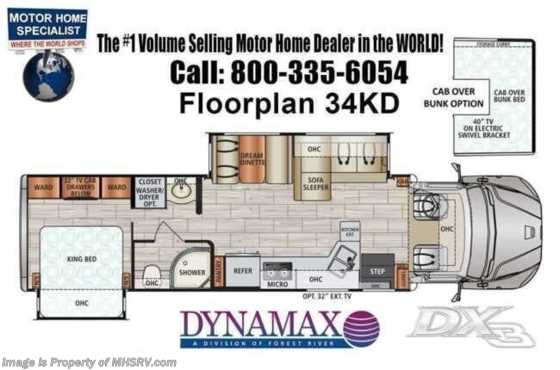2022 Dynamax Corp DX3 34KD Super C W/ Cab Over Bed, W/D, Smart Bed, Theater Seats, Collision Avoidance System Floorplan