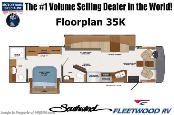2022 Fleetwood Southwind 35K Bath & 1/2 W/ Liquid Springs, Upgraded Generator, Theater Seating, Combo W/D, Steering Stabilizing System & More Floorplan