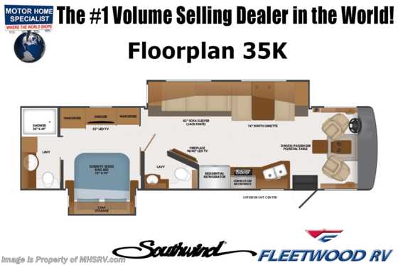 2022 Fleetwood Southwind 35K Bath &amp; 1/2 W/Liquid Springs, Oceanfront Collection, Theater Seating, Combo W/D &amp; Solar Floorplan