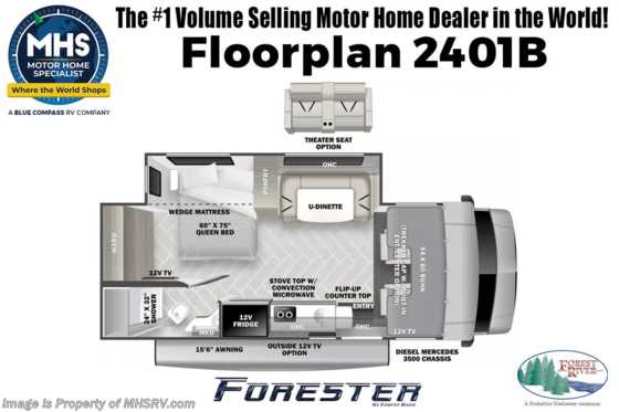2023 Forest River Forester MBS 2401B Sprinter Diesel W/ Auto Leveling Jacks, Ext. TV, Solar &amp; Much More Floorplan