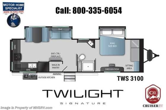 2022 Twilight RV TWS 3100 W/ Theater Seats, 50AMP, Dual A/C, Black Out Shades, King Bed, Upgraded Appliance Pkg &amp; More Floorplan