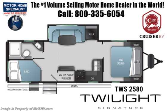 2022 Twilight RV TWS 2580 Bunk Model W/ Solid Surface Counters, King Bed Slide System, Theater Seats &amp; Much More Floorplan