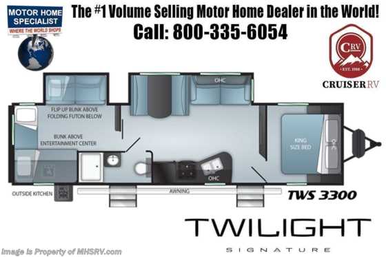 2022 Thor Twilight TWS 3300 Bunk Model W/ 2ND A/C, Theater Seats, 50AMP, King Bed, Upgraded Appliances &amp; More Floorplan