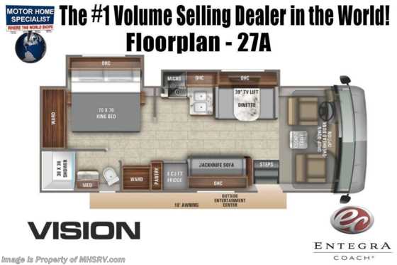 2022 Entegra Coach Vision 27A W/ Modern Farmhouse Interior, O/H Bunk, Upgraded Refrigerator, Bedroom TV &amp; More Floorplan