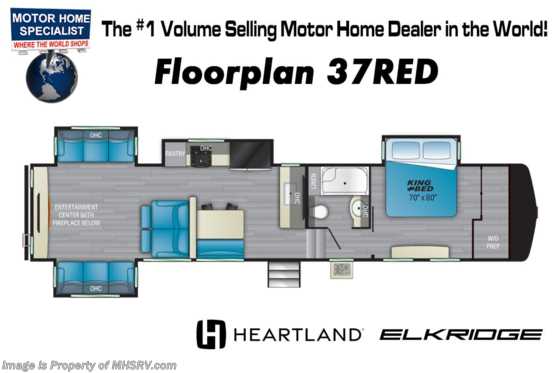 2022 Heartland RV ElkRidge 37RED W/ Bedroom TV, King Bed, 4 Slides, Fireplace, Dual Recliners &amp; More Floorplan