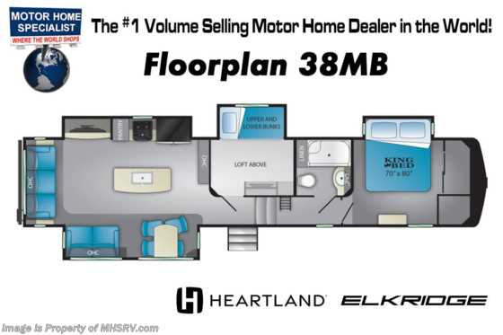 2022 Heartland RV ElkRidge ER 38MB Bunk Model W/ Booth Dinette, Gen Prep, Bedroom TV, King Bed &amp; Much More Floorplan