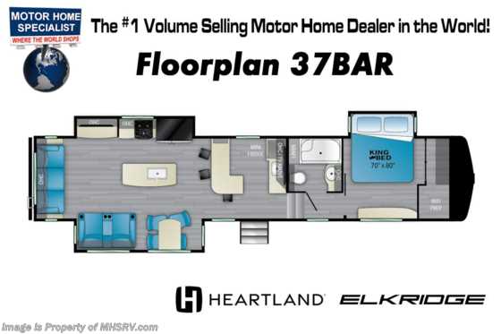 2022 Heartland RV ElkRidge 37BAR W/ King Bed, Theater Seats, Entertainment Center, Booth Dinette, Bedroom TV &amp; More Floorplan