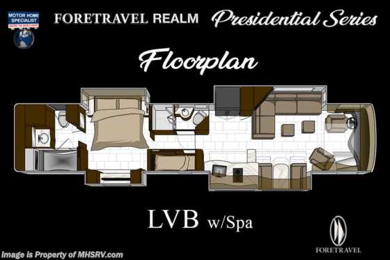 2022 Foretravel Realm Presidential Luxury Villa Bunk (LVB) W/Spa 2 Full Baths Floorplan