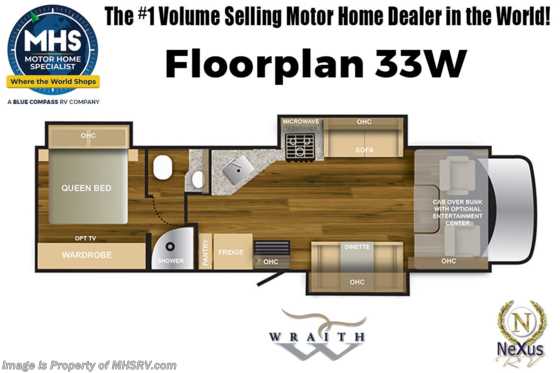 2023 Nexus Wraith 33W Super C W/ 300HP, King Bed, Exterior TV, Oven & Solar Panel Floorplan