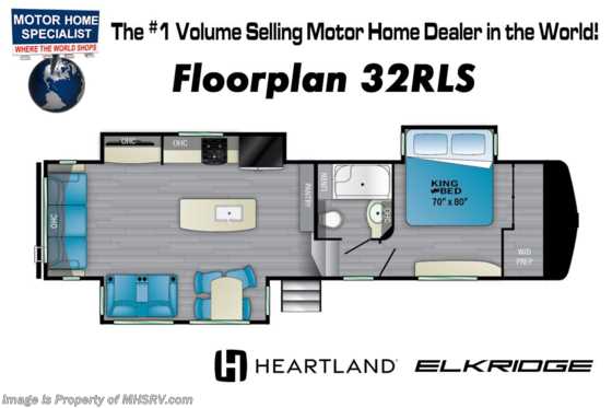 2022 Heartland RV ElkRidge 32RLS W/ King Bed, Bedroom TV, Gen Prep, Power Awning, Solar Prep Floorplan