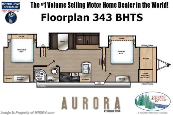 2022 Forest River Aurora 34BHTS W/ Dual Master Bedrooms, HideABed, 50AMP W/ Dual A/C, Fireplace &amp; More Floorplan