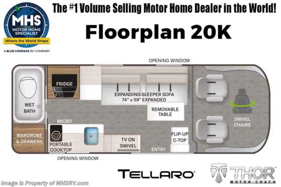 2023 Thor Motor Coach Tellaro 20K W/ New 9 Speed Tranmission, Large Digital Display Floorplan