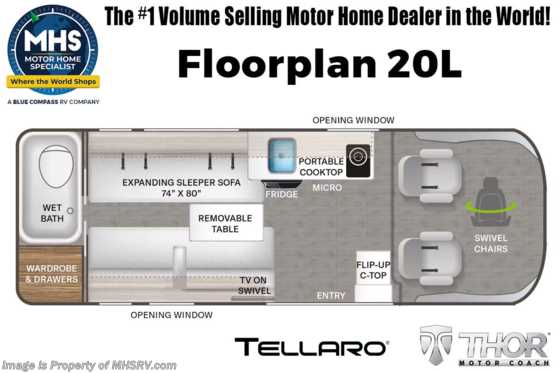 2023 Thor Motor Coach Tellaro 20L W/ New 9 Speed Tranmission, Large Digital Display, Swivel Seats Floorplan