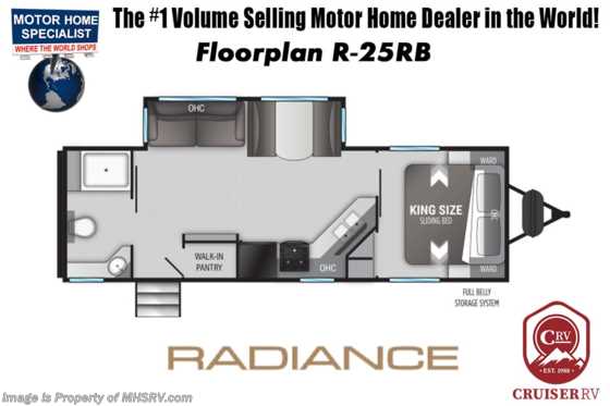 2022 Cruiser RV Radiance Ultra-Lite 25RB W/ King Bed, Theater Seating, Walk-In Pantry, 2 A/Cs &amp; Power Stabilizers Floorplan