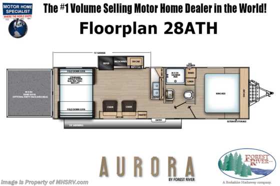 2022 Forest River Aurora 28ATH Toy Hauler W/ Party Deck, Garage Drop Down Loft, King Bed, 30 Gal. Fuel Station Floorplan