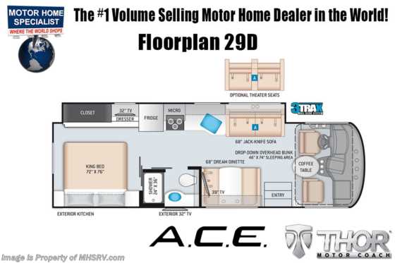 2023 Thor Motor Coach A.C.E. 29D W/ Theater Seats, Home Collection Interior, Solar &amp; More Floorplan