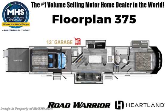 2022 Heartland RV Road Warrior 375RW Luxury Toy Hauler Bunk House- 3 A/Cs, Removable Garage Walls, Cargo Carpet &amp; Much More Floorplan