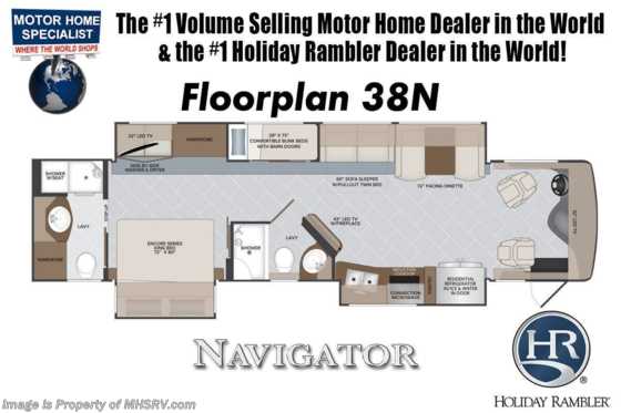 2022 Holiday Rambler Navigator 38N 2 Full Bath, Bunk Model W/ Motion Power Lounge, Oceanfront, 3 A/Cs, Tech Pkg & More Floorplan