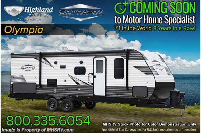 2022 Highland Ridge Olympia 26BHS Pet Friendly, Bunk Model W/ Solar, Dual A/Cs, Customer Convenience Pkg. &amp; Fireplace