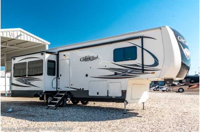 2020 Forest River Cedar Creek Hathaway Edition 34IK W/ Theater Seats, W/D, King Bed, Fireplace, Hardwood Cabinets, Solar &amp; More
