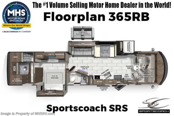 2023 Coachmen Sportscoach SRS 365RB Bath &amp; 1/2 W/ W/D, Theater Seating, Aluminum Rims, Satellite &amp; More Floorplan