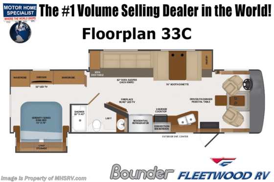 2022 Fleetwood Bounder 33C W/ Combo W/D, Theater Seating Sofa, Oceanfront Collection, Liquid Spring Suspension, Solar &amp; More Floorplan