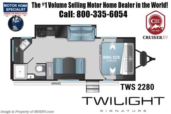 2022 Twilight RV Signature TW2280 W/ 50AMP, Theater Seating, King Bed, Upgraded Fridge & Much More Floorplan