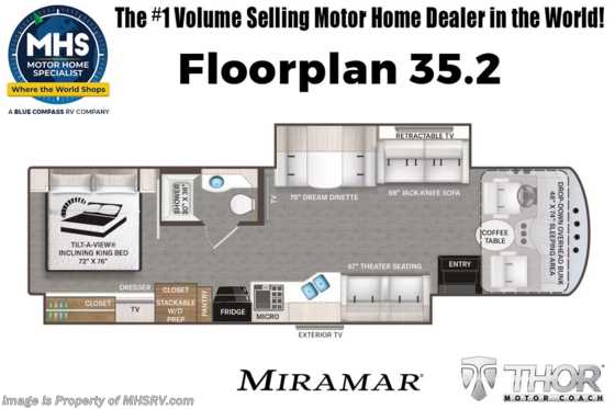 2023 Thor Motor Coach Miramar 35.2 W/ Frameless Dual Pane Windows, King Bed, Satellite &amp; More Floorplan