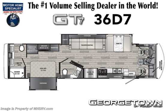 2022 Forest River Georgetown GT7 36D7 Bath &amp; 1/2 W/ Dual-Pane Windows, W/D, Theater Seats &amp; More Floorplan