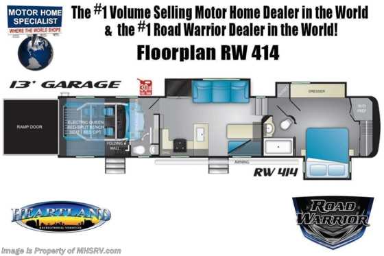 2022 Heartland RV Road Warrior 414RW Luxury Toy Hauler Bath &amp; 1/2 W/ Removable Garage Wall, Bedroom TV, FBP &amp; More Floorplan