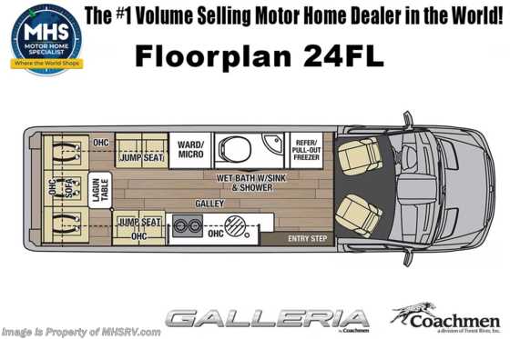 2023 Coachmen Galleria 24FL 4x4 Sprinter Diesel W/ Sumo Springs, Alum Rims, VB Air Suspension, Li3 Lithium Batteries, Polar Pkg &amp; More Floorplan