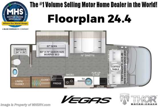 2023 Thor Motor Coach Vegas 24.4 W/ Solar Charging System, Heated Tanks, Power Drivers Seat, Stabilizers Floorplan