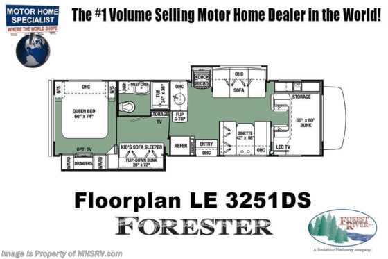 2022 Forest River Forester LE 3251DS Bunk House W/ Auto Leveling, Aluminum Running Boards, Solar, Artic Package &amp; More Floorplan