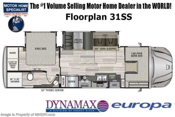 2022 Dynamax Corp Europa 31SS Super C W/ King Bed, Cummins Diesel Turbo Engine &amp; TPMS Floorplan