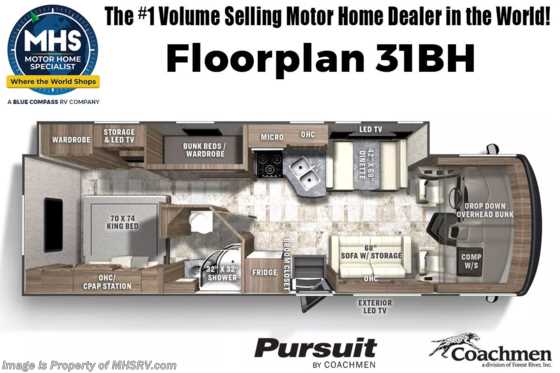 2023 Coachmen Pursuit 31BH Bunk Model W/ King Bed, Solar, 2 A/Cs, Power Driver Seat Floorplan