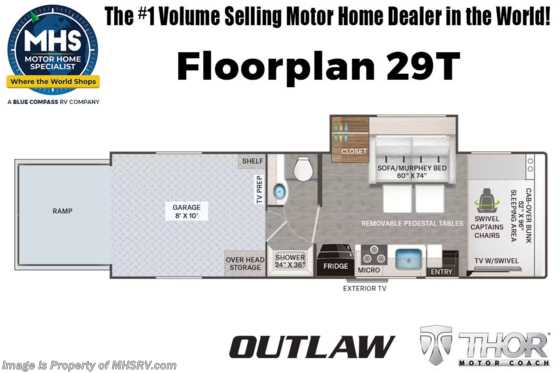 2025 Thor Motor Coach Outlaw Toy Hauler 29T Toy Hauler W/ SmoothTECH Suspension, Child Safety Net, Blind Spot Detect & Much More Floorplan