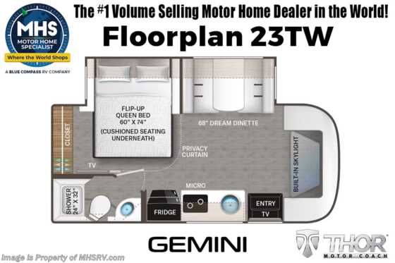 2025 Thor Motor Coach Gemini 23TW All-Wheel Drive (AWD) Luxury B+ EcoBoost® Edition W/ Blind Spot Detection & Much More Floorplan