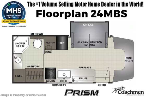 2025 Coachmen Prism 24MBS Sprinter Diesel W/ Hydraulic Leveling Jacks, W/D, Ext. Entertainment, Dual Batt. & More Floorplan