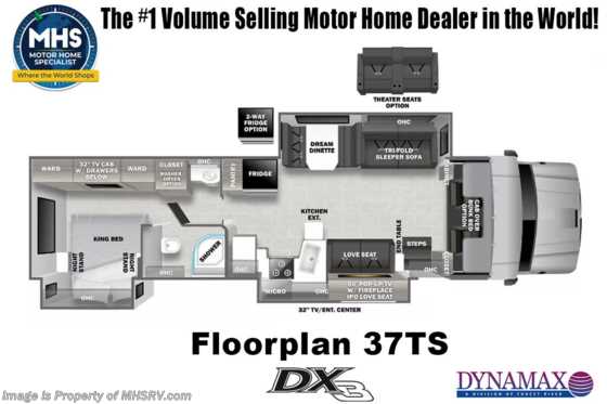2025 Dynamax Corp DX3 37TS Super C W/ W/D, Theater Seating, Black Out Pkg., All Electric Pkg. & More Floorplan