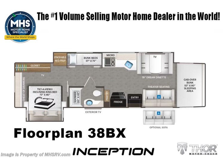 Floorplan of 2025 Thor Motor Coach Inception 38BX